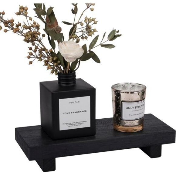 Wood Tray Pedestal Stand Farmhouse Bathroom Sink Vanity Soap Holder Black - Picture 2 of 8